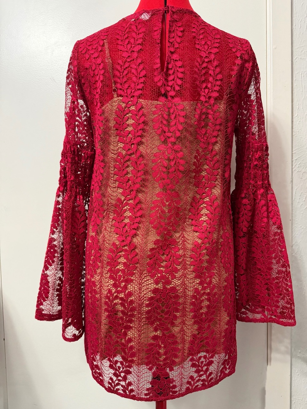 Michael Kors Red Lace Bell-Sleeve Tunic Dress - Picture 2 of 5